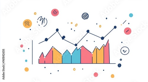 Minimalist Business Graph Illustration with Clean Doodle Design Featuring Line Graphs and Data Points