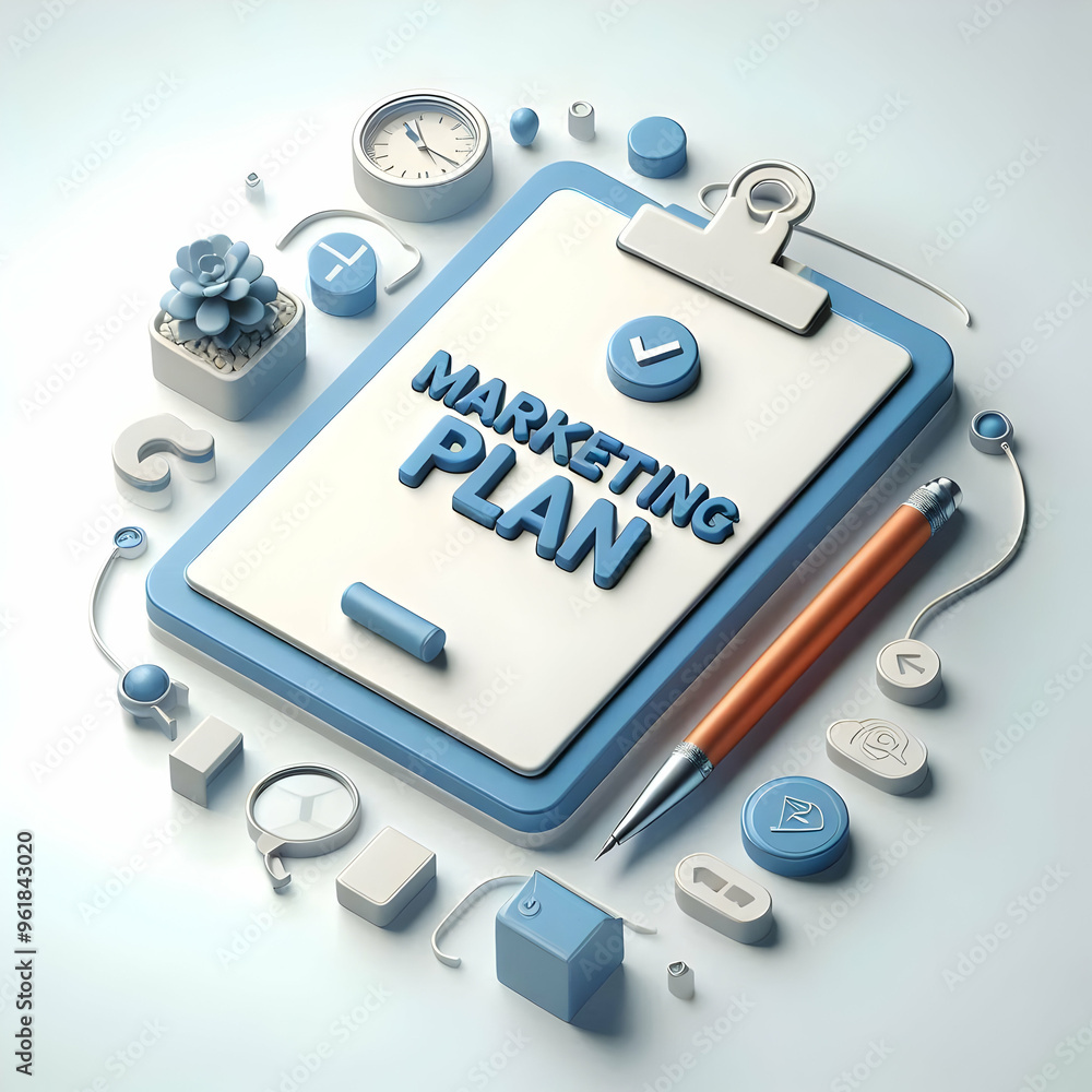 3D Floating Clipboard and Pen Icon with 'Marketing Plan' Text - Sleek Vector Illustration on White Background, Perfect for Marketing Projects 3D Floating Clipboard and Pen Icon with 'Marketing Plan' Text - Sleek Vector Illustration on White Background, Perfect for Marketing Projects
