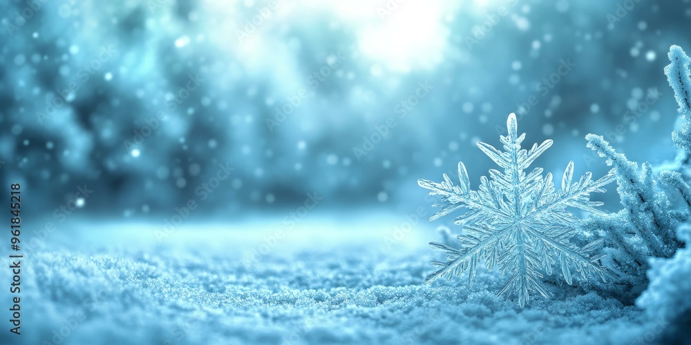 A snowflake in a snowy winter scene. A snowflake in a snowy winter scene.