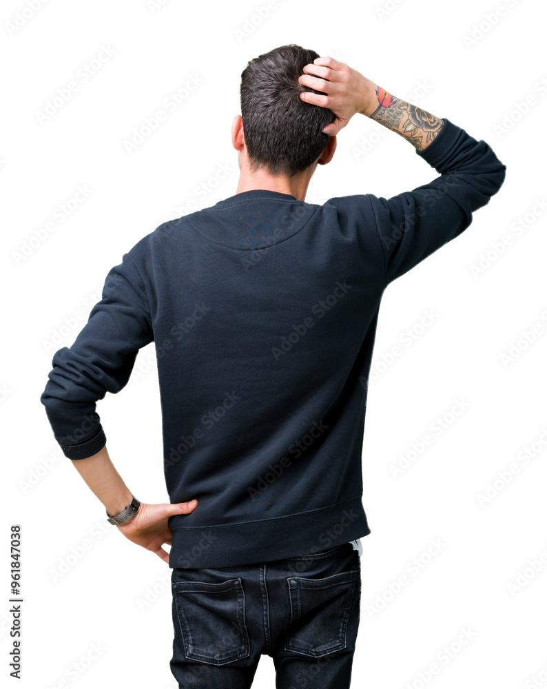 Young handsome man over isolated background Backwards thinking about doubt with hand on head Young handsome man over isolated background Backwards thinking about doubt with hand on head