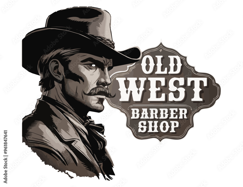 © Abdulla - Vintage Western Barber Shop Logo with Cowboy Illustration © Abdulla - Vintage Western Barber Shop Logo with Cowboy Illustration