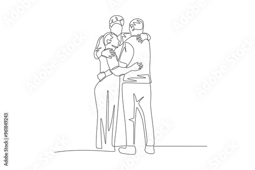 A family that comes together after a long separation. Returning home to their families concept one-line drawing