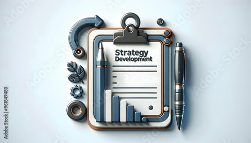 3D Pen and Clipboard Border Frame for Strategy Development - Generous Copy Space for Marketing Planning on Isolated White Background