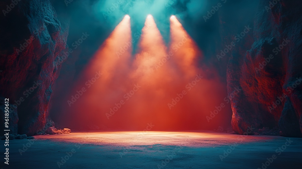 Fototapeta premium Focused spotlight shining on dramatic center stage performance wallpaper