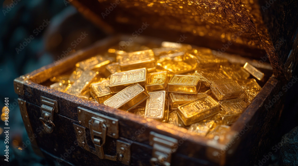 treasure chests used as metaphors for wealth, prosperity, and success, often filled with gold bars or money. treasure chests used as metaphors for wealth, prosperity, and success, often filled with gold bars or money.