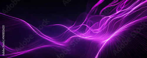 Sharp neon purple light trails slashing across a black canvas, leaving bold, geometric lines behind in their wake.