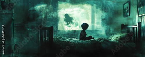 A floating, disjointed dream where shadowy figures float around the child's bed, whispering unintelligible words.