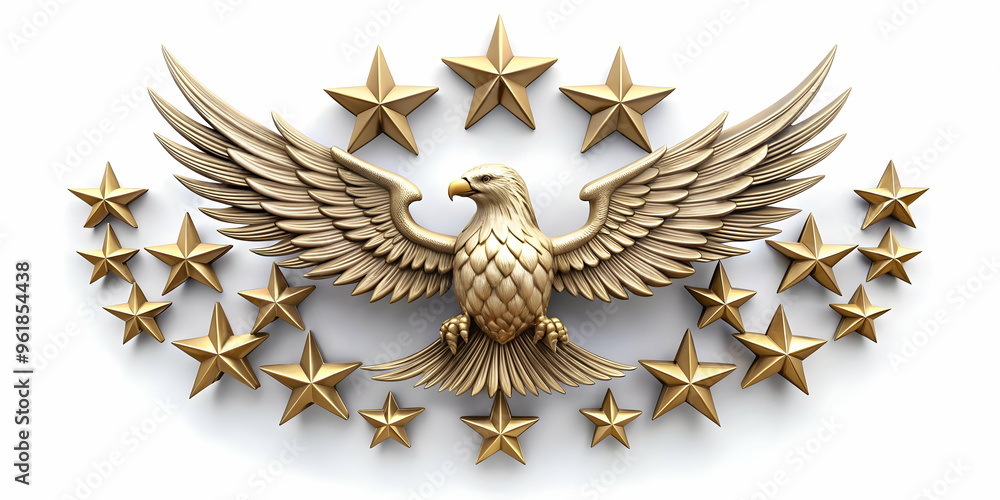 3D Eagle Emblem with Ascending Stars � Symbolizing Freedom and Honor for Veterans Day | Inspiring Design on White Background 3D Eagle Emblem with Ascending Stars � Symbolizing Freedom and Honor for Veterans Day | Inspiring Design on White Background