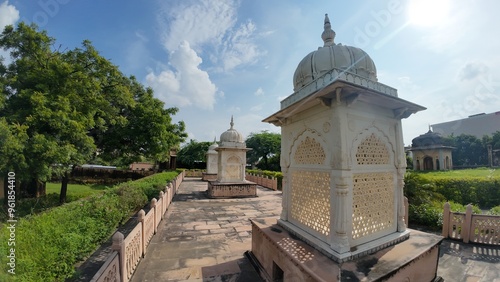 Maharaniyon Ki Chhatriyan, the archaeological site features traditional funeral monuments honoring royal women of the past. photo