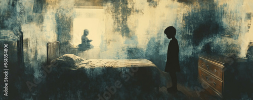 A floating, disjointed dream where shadowy figures float around the child's bed, whispering unintelligible words.