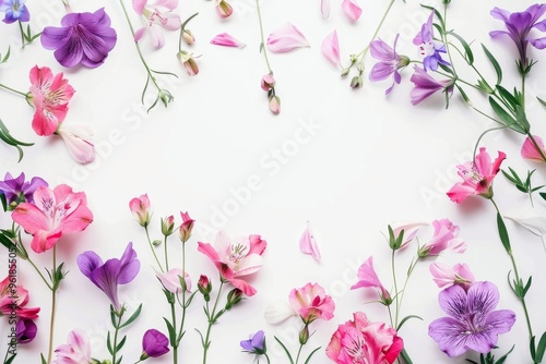 Colorful composition of flowers on white background