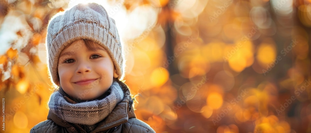 A young child wearing a white hat and a scarf is smiling A young child wearing a white hat and a scarf is smiling