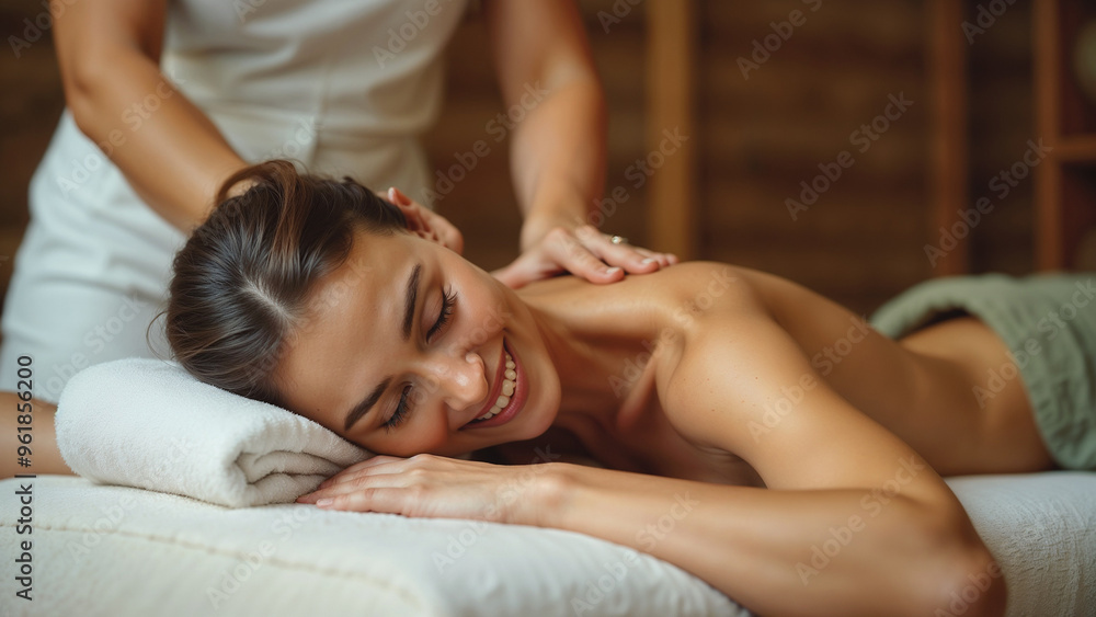 Beautiful girl getting a back massage, healthy body concept, self care Beautiful girl getting a back massage, healthy body concept, self care