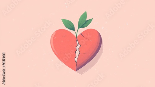 Minimalist illustration depicting the concept of abortion with a broken heart and new growth photo