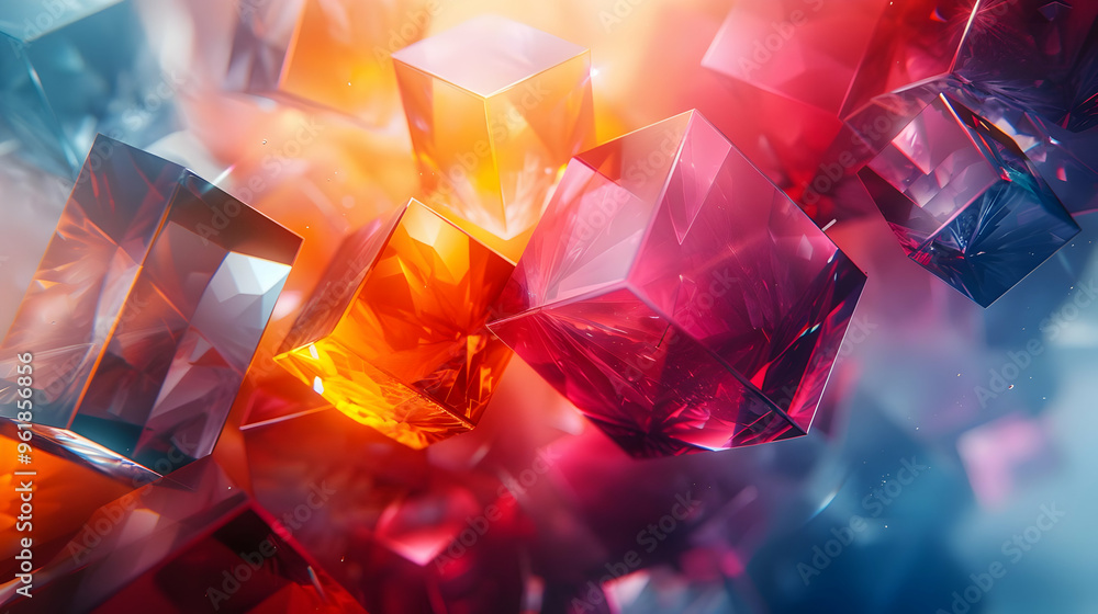 Abstract 3D Rendering of Floating Colorful Cubes Abstract 3D Rendering of Floating Colorful Cubes