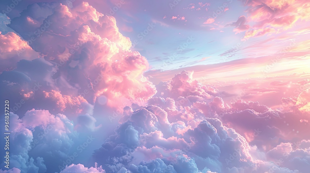 Pastel Pink and Blue Clouds in a Sky at Sunset Pastel Pink and Blue Clouds in a Sky at Sunset