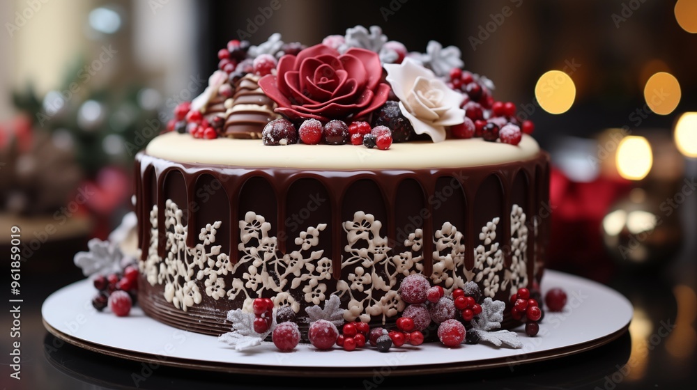 chocolate christmas cake for party with fondant. chocolate christmas cake for party with fondant.