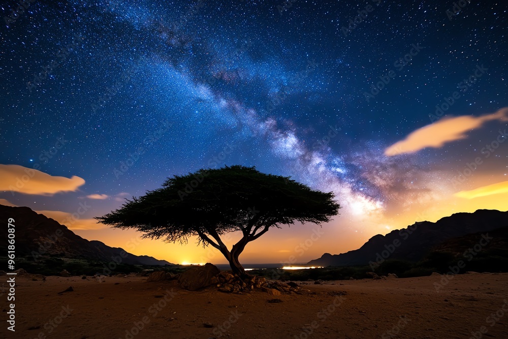 African animals, the Milky Way, bright and clear stretches across the sky, a backdrop to the drama below African animals, the Milky Way, bright and clear stretches across the sky, a backdrop to the drama below