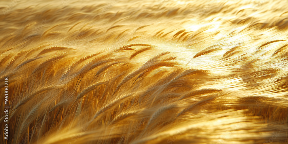 Fototapeta premium Golden Wheat Field Swaying in the Wind at Sunset
