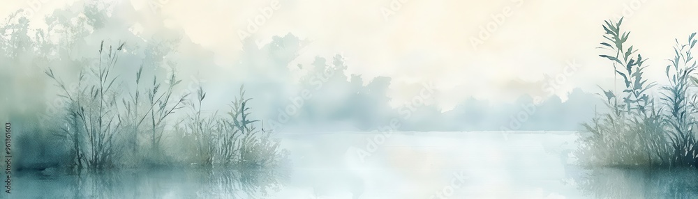 Obraz premium Delicate, pale hues merge into a serene, hazy watercolor painting with a tranquil feel
