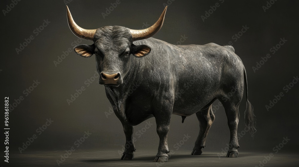 Powerful Black Bull Silhouette in Moody Monochrome Portrait Powerful Black Bull Silhouette in Moody Monochrome Portrait