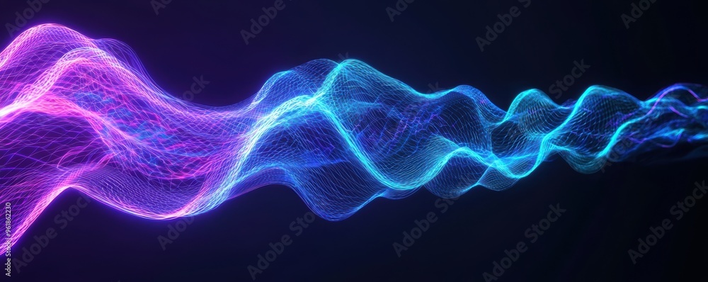 Fototapeta premium Futuristic waveforms, neon glow, abstract movement, 3D illustration