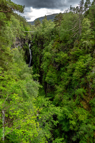 Suspension Bridge Over Corrieshalloch Gorge In The National Nature Reserve In The Highlands Of Scotland, UK