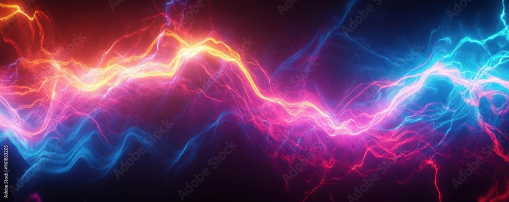 Fototapeta premium High-energy clash of neon light waves, vibrant electric impact, Abstract background, Dynamic, intense