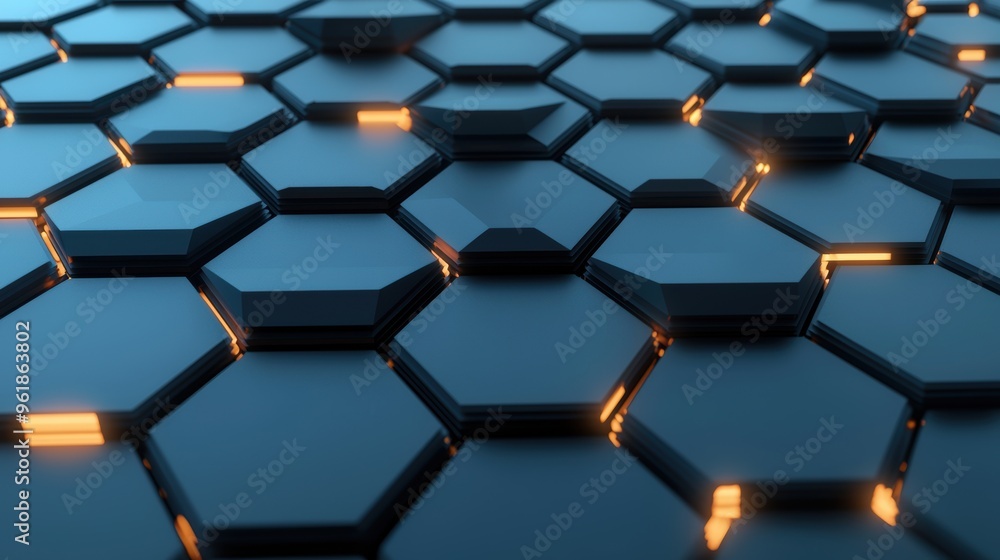 Layered hexagonal shapes, tech-inspired, abstract glow, 3D illustration Layered hexagonal shapes, tech-inspired, abstract glow, 3D illustration