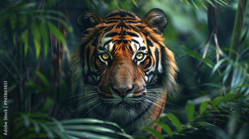 Close Up of a Tiger in a Lush Green Jungle Close Up of a Tiger in a Lush Green Jungle