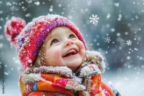 Snowy Family Toddlers. Toddler Girl Playing in Snow on Christmas Holiday