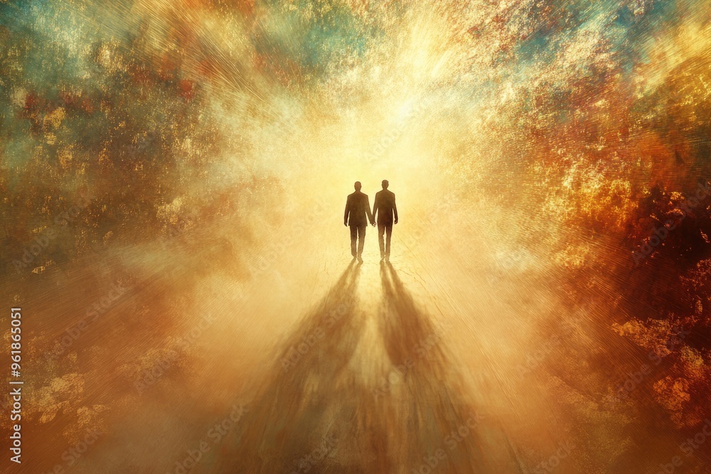 Walking With God. Abstract Couple Walking Towards Sunlight Walking With God. Abstract Couple Walking Towards Sunlight
