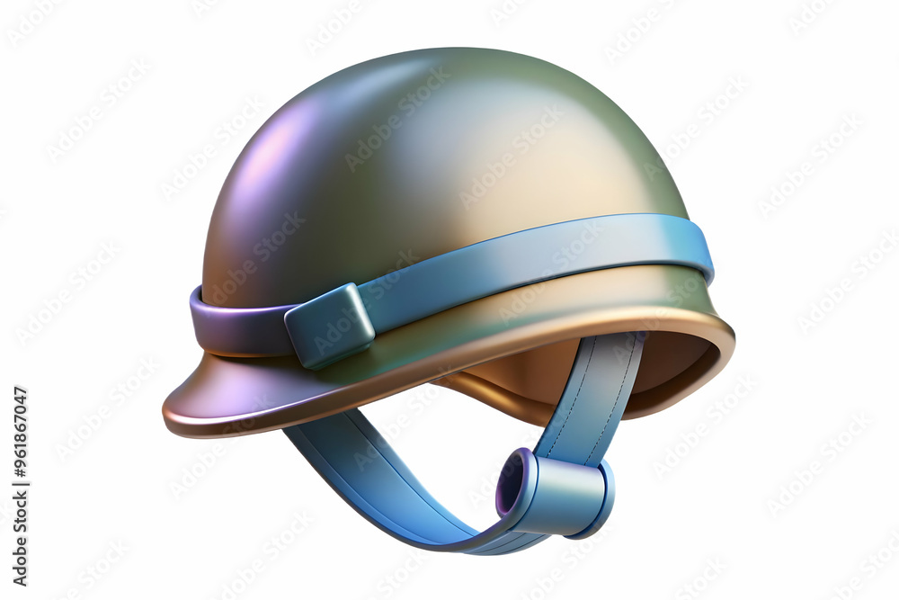 Fototapeta premium 3D Holographic Military Helmet and Ribbon Floating on White Background - Minimalistic Design with Copy Space for Hari Pahlawan Honor and Remembrance