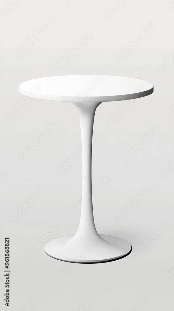 Minimalist white pedestal table with sleek tulip-shaped base and circular top, embodying modern design aesthetics against a light neutral background. Minimalist white pedestal table with sleek tulip-shaped base and circular top, embodying modern design aesthetics against a light neutral background.