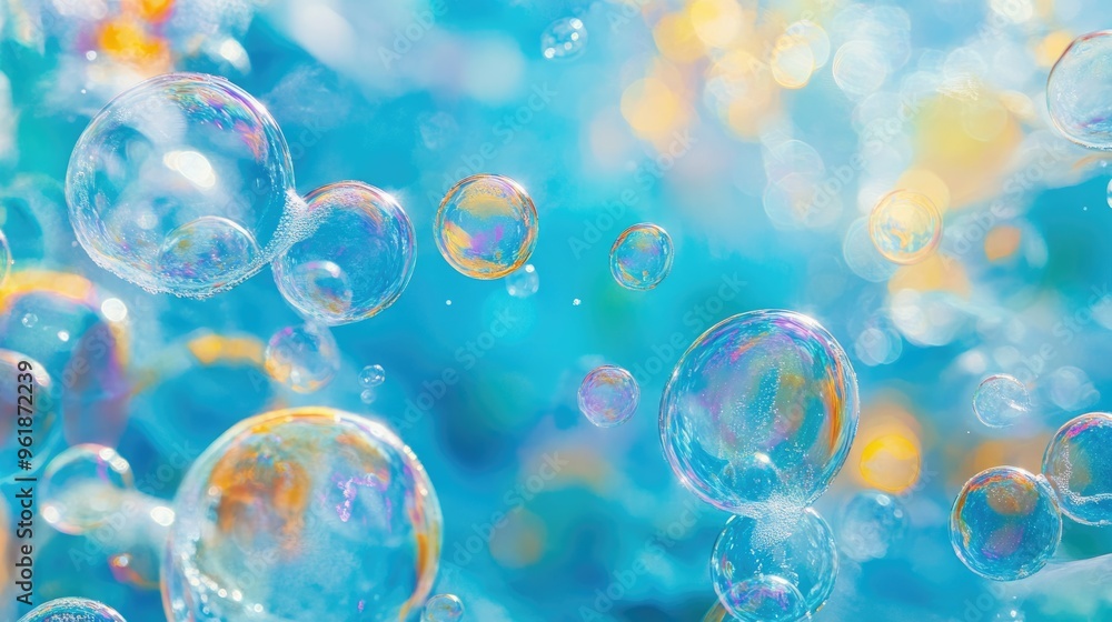 Soap Bubbles Frame. Bright Cyan and Blue Water Background with Vibrant Foam Border Soap Bubbles Frame. Bright Cyan and Blue Water Background with Vibrant Foam Border