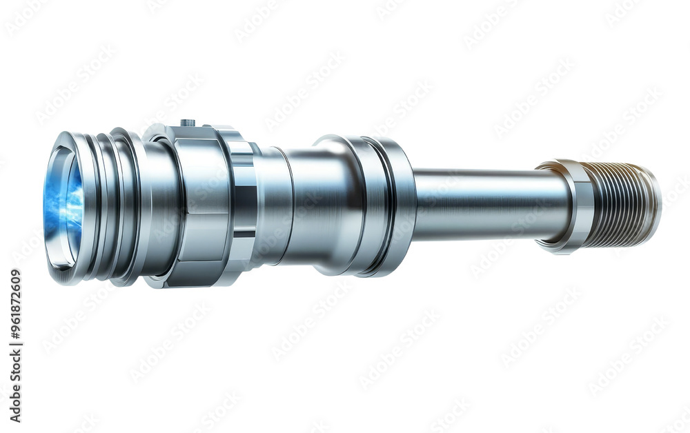 A detailed close-up of a metallic flashlight showcasing its sleek design and powerful light source, perfect for various uses. A detailed close-up of a metallic flashlight showcasing its sleek design and powerful light source, perfect for various uses.