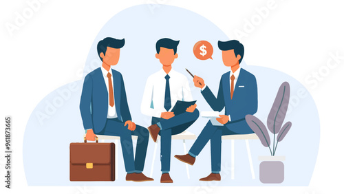 Three professionals engage in a financial discussion, emphasizing collaboration and decision-making in a modern office setting