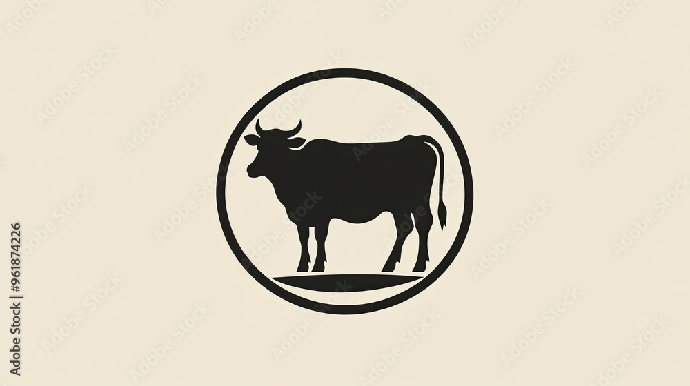 A cow silhouette icon in a circular frame, symbolizing livestock, against a simple, contrasting background. A cow silhouette icon in a circular frame, symbolizing livestock, against a simple, contrasting background.