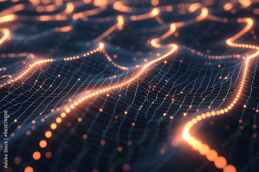 Abstract 3D Digital Grid with Glowing Lines Abstract 3D Digital Grid with Glowing Lines