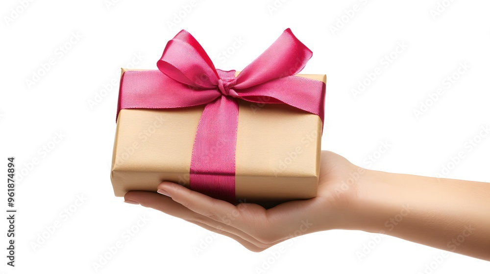 Hand Holding a Gift Box with a Bow: A hand presenting a neatly wrapped gift box with a perfectly tied bow, against a plain white background.
Hand Holding a Gift Box with a Bow: A hand presenting a neatly wrapped gift box with a perfectly tied bow, against a plain white background.