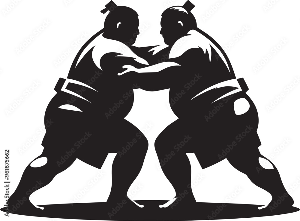 Fototapeta premium Sumo fight silhouette vector illustration isolated on a white background