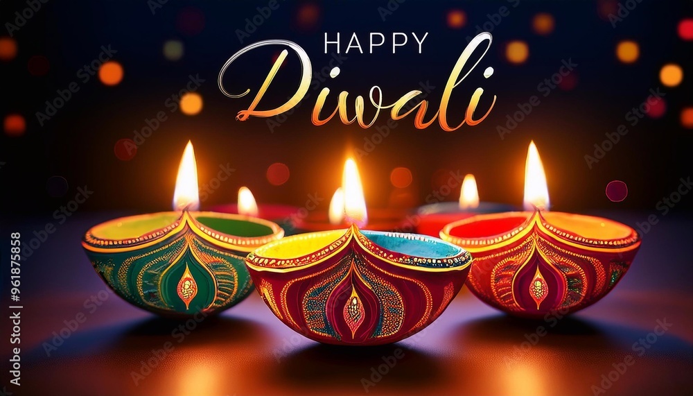 Happy Diwali Poster with Diya Lamp Poster Design Happy Diwali Poster with Diya Lamp Poster Design