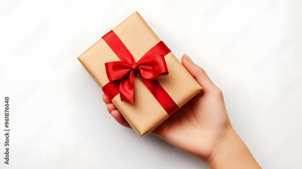 Hand Holding a Gift Box with a Bow: A hand presenting a neatly wrapped gift box with a perfectly tied bow, against a plain white background.
Hand Holding a Gift Box with a Bow: A hand presenting a neatly wrapped gift box with a perfectly tied bow, against a plain white background.