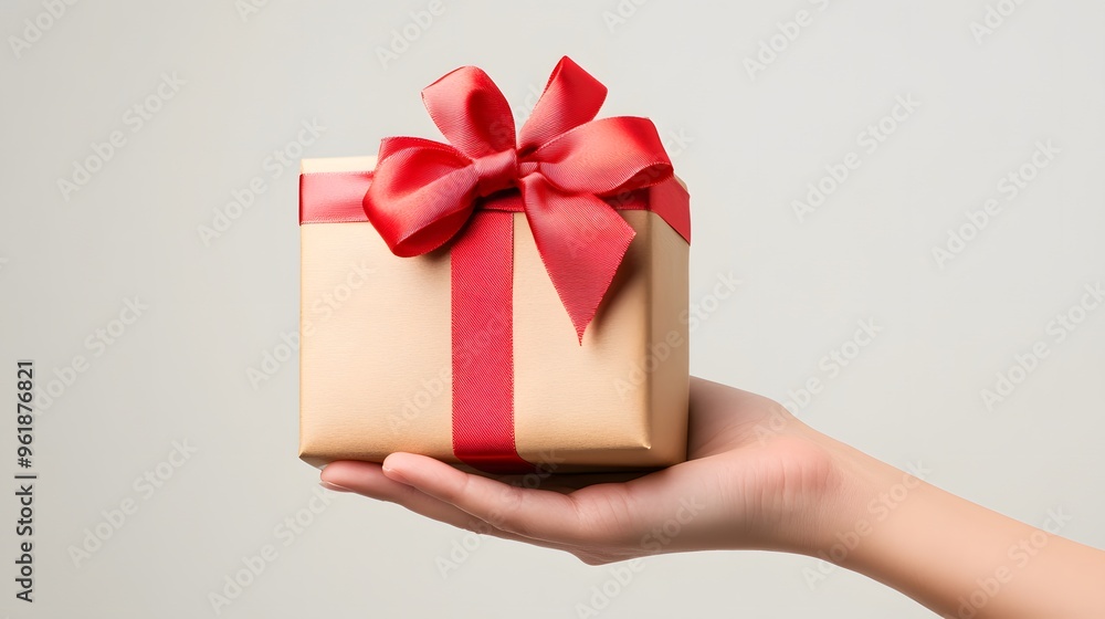 Hand Holding a Gift Box with a Bow: A hand presenting a neatly wrapped gift box with a perfectly tied bow, against a plain white background.
Hand Holding a Gift Box with a Bow: A hand presenting a neatly wrapped gift box with a perfectly tied bow, against a plain white background.