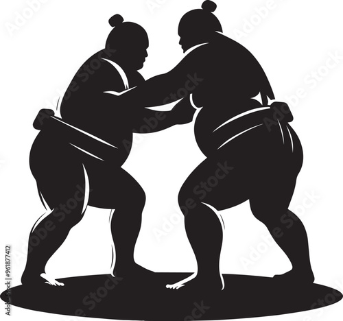 Sumo fight silhouette vector illustration isolated on a white background