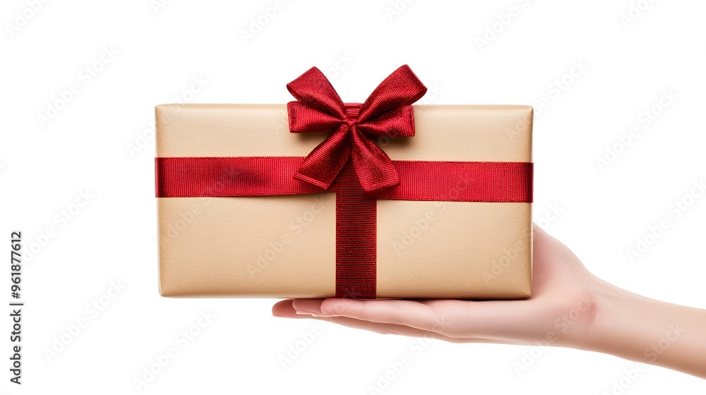 Hand Holding a Gift Box with a Bow: A hand presenting a neatly wrapped gift box with a perfectly tied bow, against a plain white background.
Hand Holding a Gift Box with a Bow: A hand presenting a neatly wrapped gift box with a perfectly tied bow, against a plain white background.