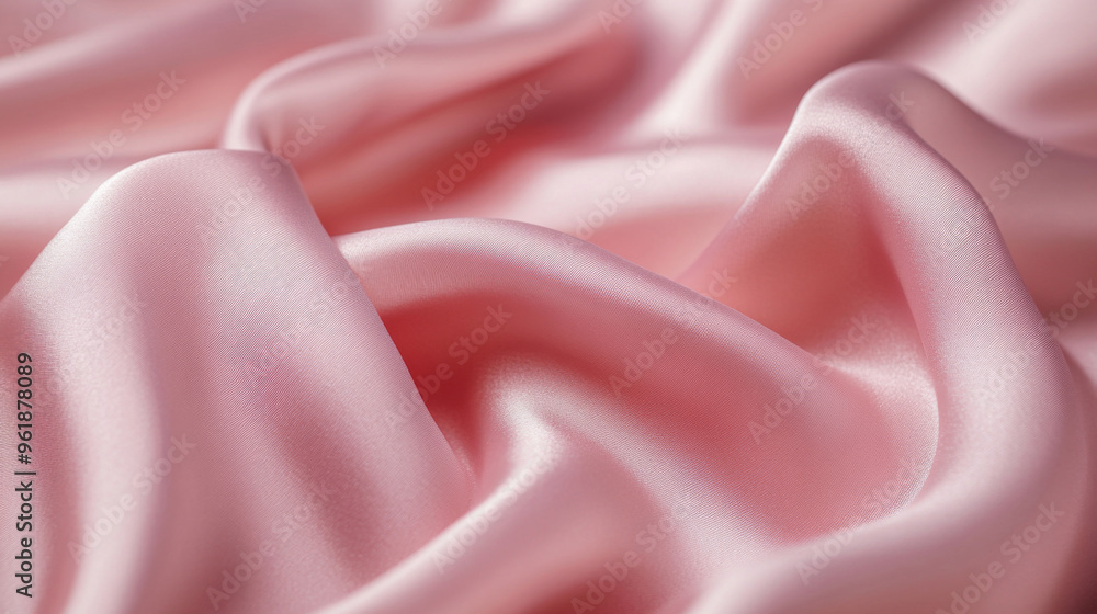 Closeup of smooth pink satin fabric with soft folds, background Closeup of smooth pink satin fabric with soft folds, background