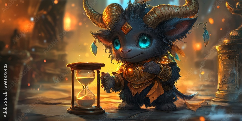 A furry creature with horns and golden armor looks at A furry creature with horns and golden armor looks at