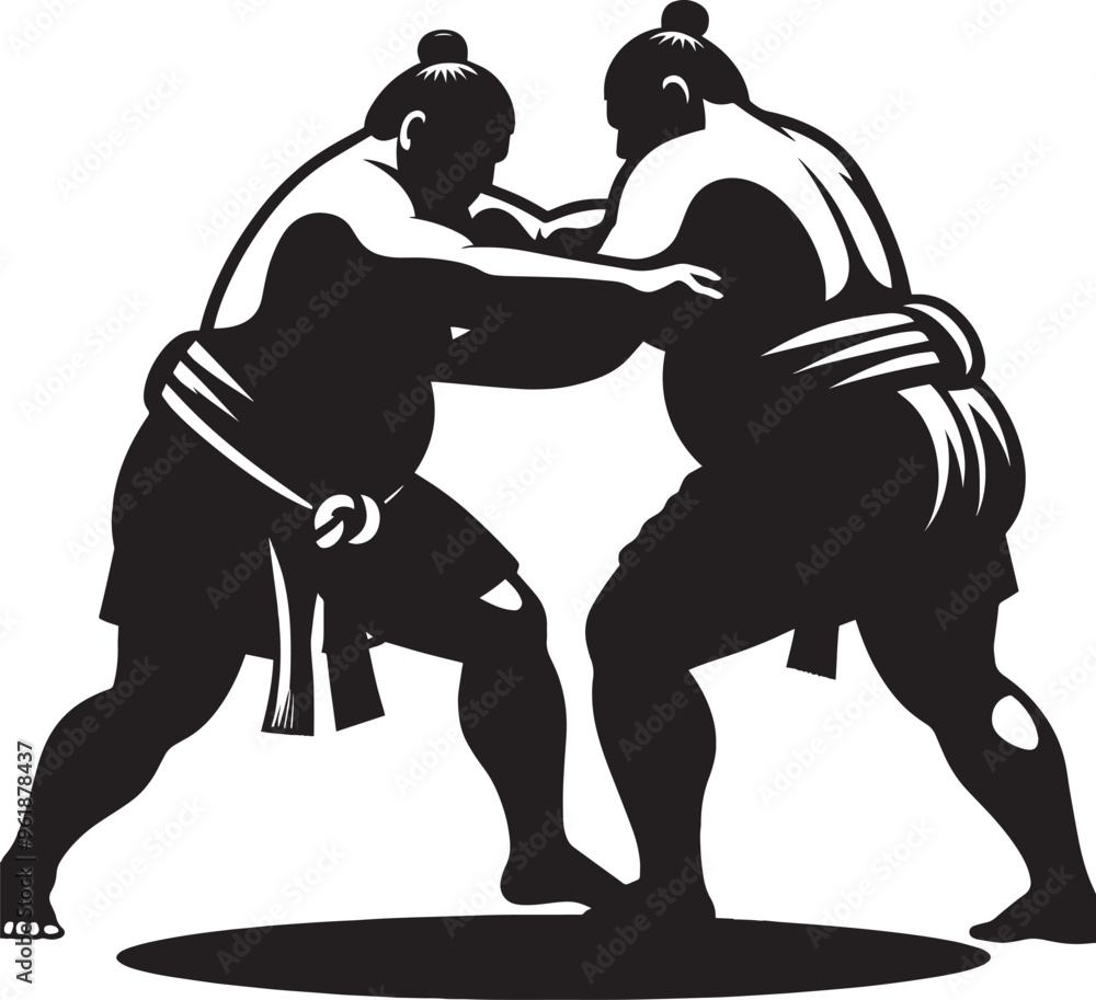 Fototapeta premium Sumo fight silhouette vector illustration isolated on a white background