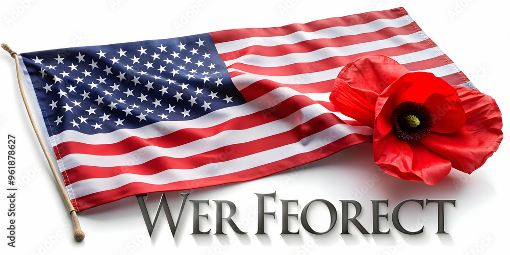 Obraz premium American Flag & Poppy Abstract Vector - Never Forget Tribute to Veterans, Clean Design for Memorials & Veterans Day Remembrance